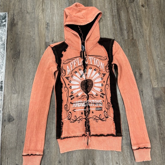 Affliction Jackets & Blazers - Affliction Black and Pink Graphic Hoodie